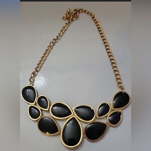 Premier Designs Gold Tone Double Link Black Enameled Cluster Tear Drop Necklace